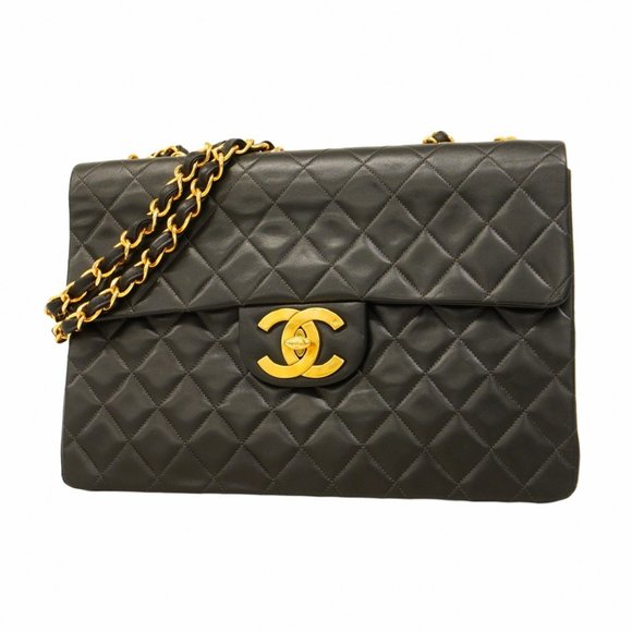 Chanel Shoulder Bag, Large Matelasse, Double Chain, Lambskin, Black, Women's - Picture 1 of 12